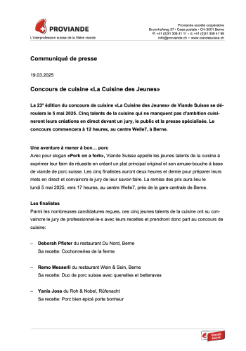 Communiqé de presse – concours de cuisine 2025