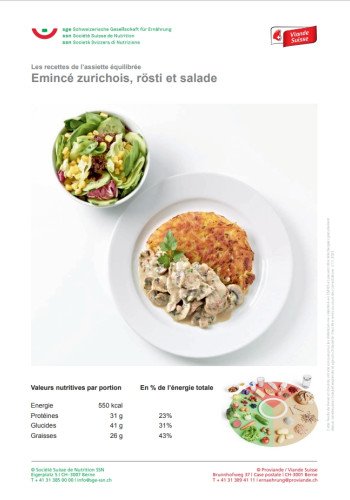 Emincé zurichois, rösti et salade