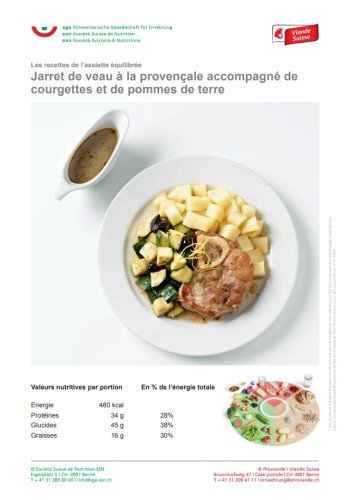 Jarret de veau à la provençale accompagné de courgettes et de pommes de terre