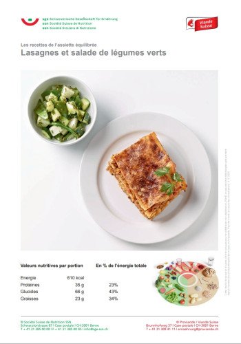 Lasagnes et salade de légumes verts