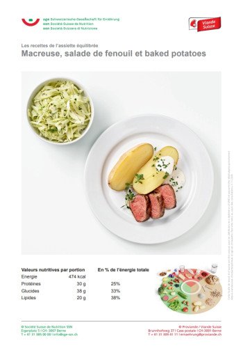 Macreuse, salade de fenouil et baked potatoes