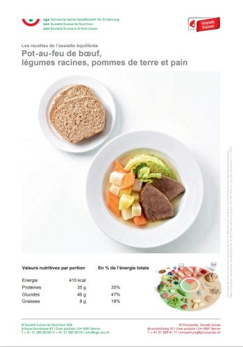 Pot-au-feu de boeuf, légumes racines, pommes de terre et pain