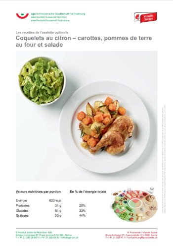 Coquelets au citron – carottes, pommes de terre au four et salade