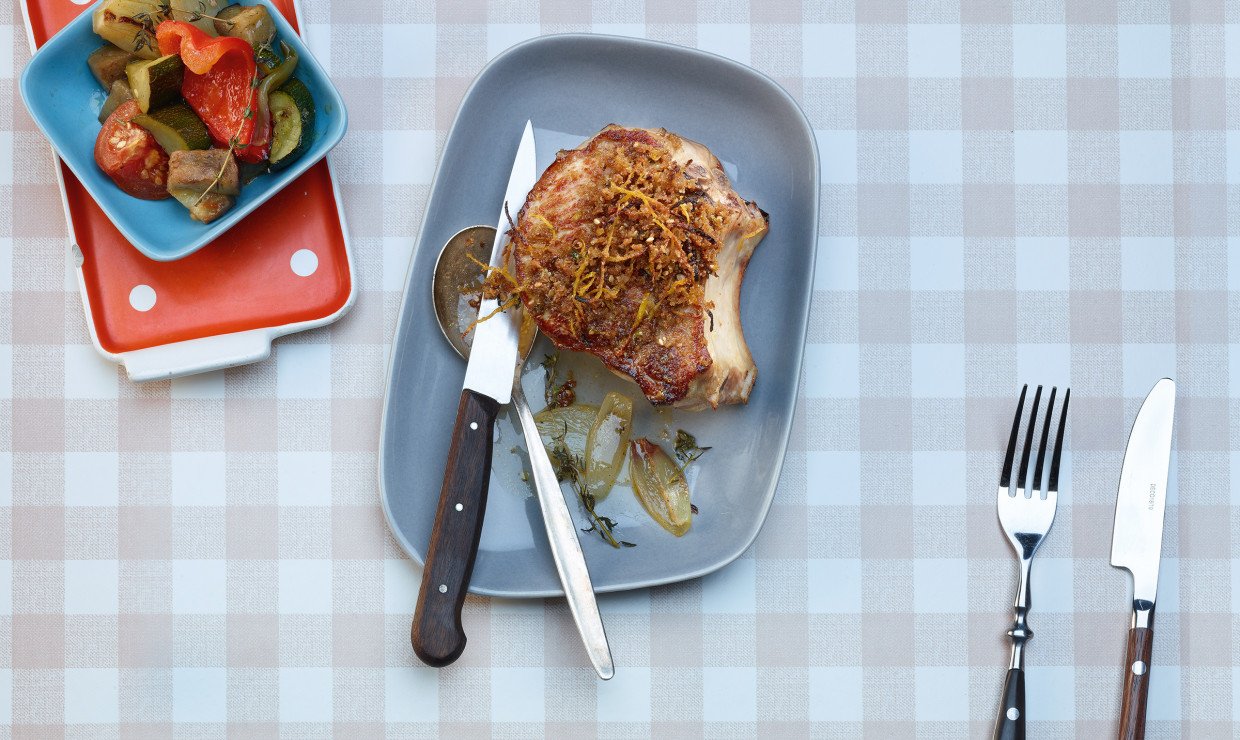 Rezept Doppelte Schweinskoteletts mit Ratatouillegemuese