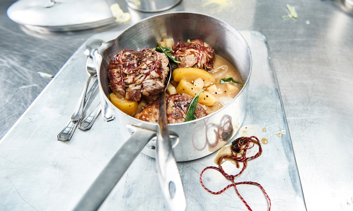 Kalbsarrostini mit Apfel und Cidre