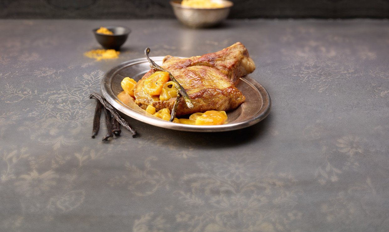 Rezept Kalbskoteletts mit Curry Vanilleschoten und Aprikosen