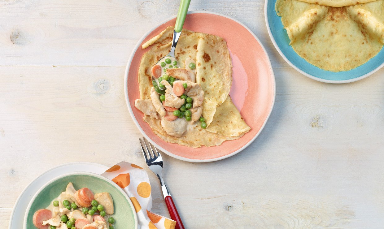 Rezept_Pouletbrust_Geschnetzeltes_in_der_Crepe_serviert