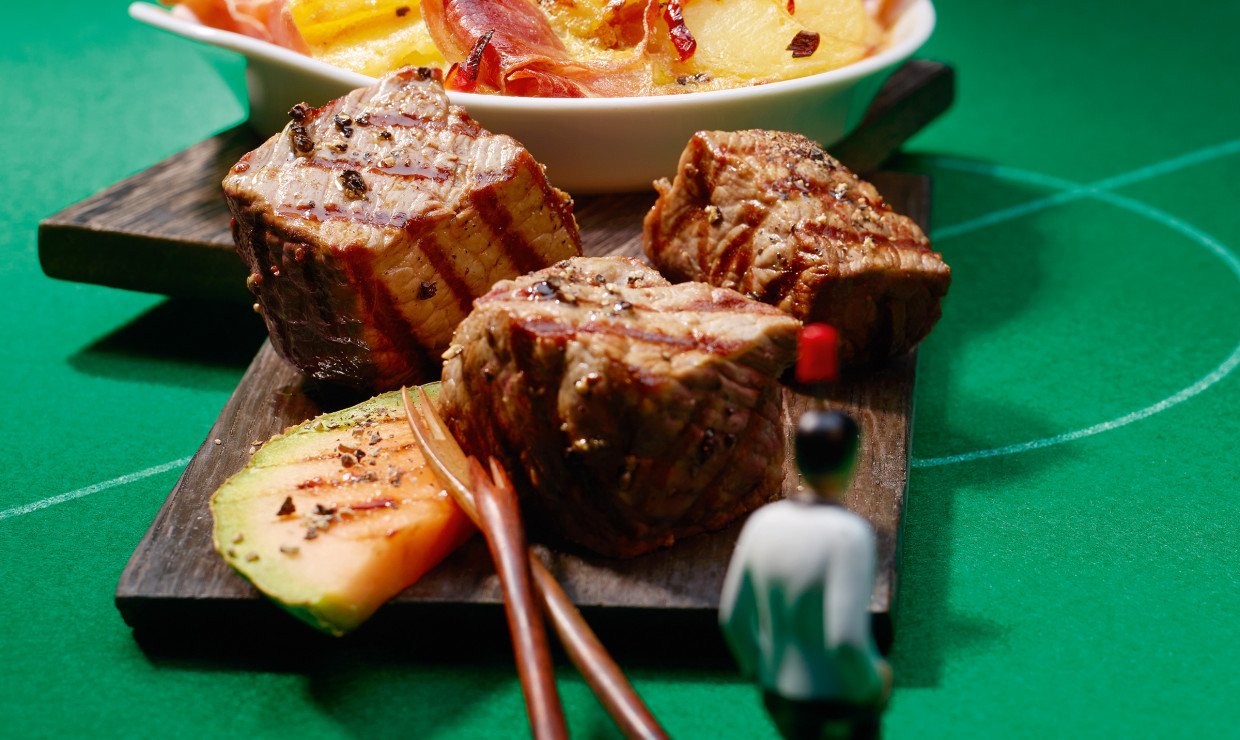 Rindswürfel vom Grill in Whisky mariniert