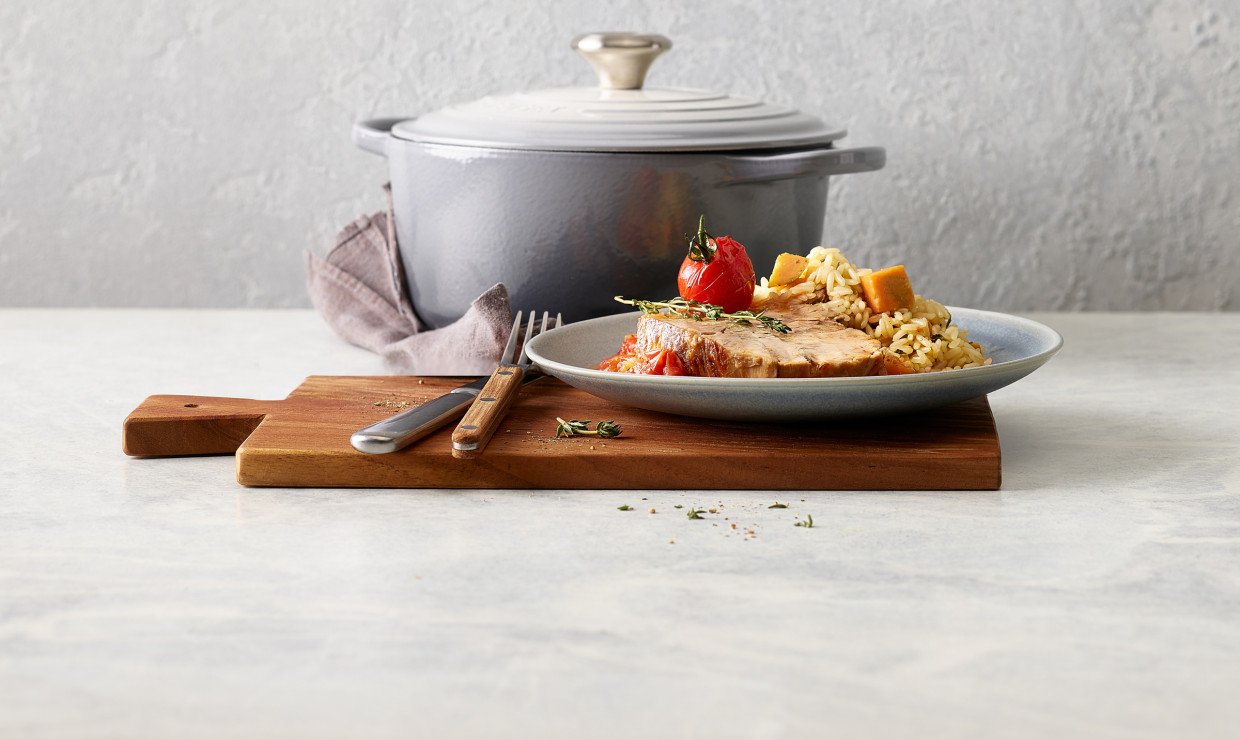Geschmorter-Kalbsbraten-an-Tomatensugo-mit-Kuerbis-Reis