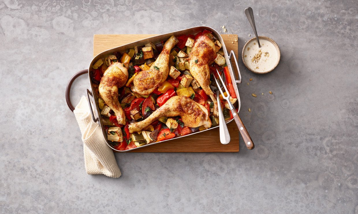 Pouletschenkel mit Ofen-Ratatouille
