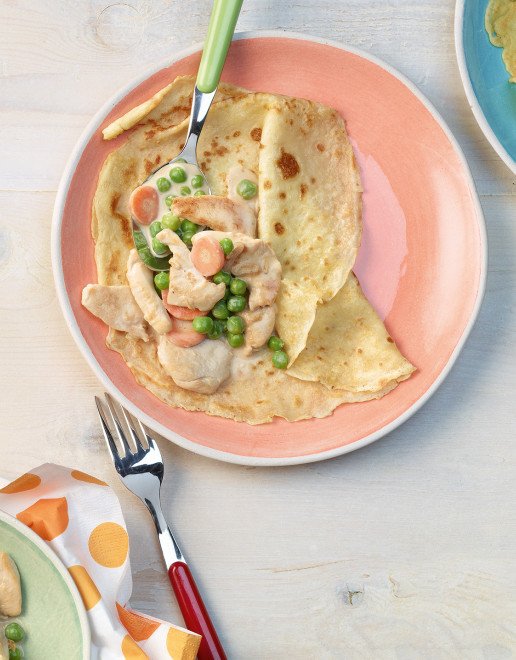 Rezept_Pouletbrust_Geschnetzeltes_in_der_Crepe_serviert