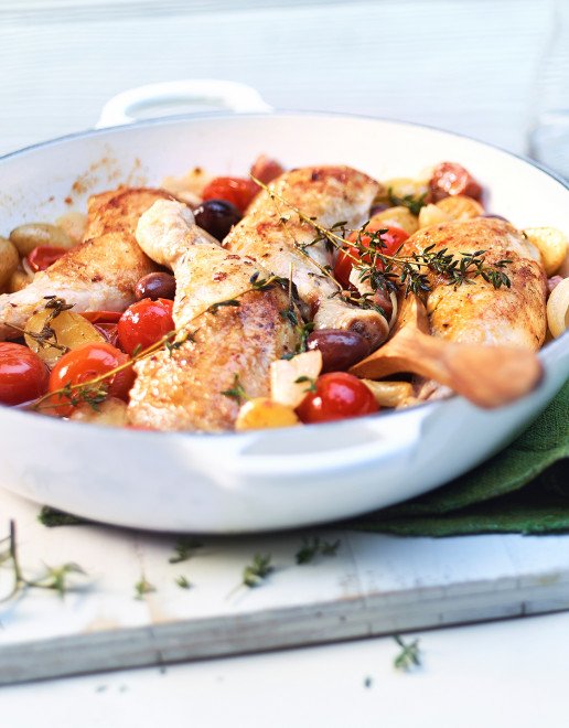 Rezept_Pouletschenkel_geschmort_mit_Oliven_und_Speck