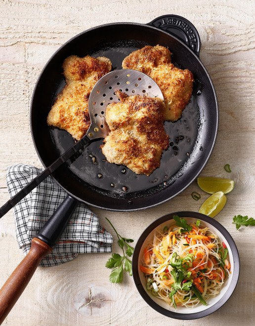 Schenkelstücke vom Poulet in Ingwer-Kokos-Panade