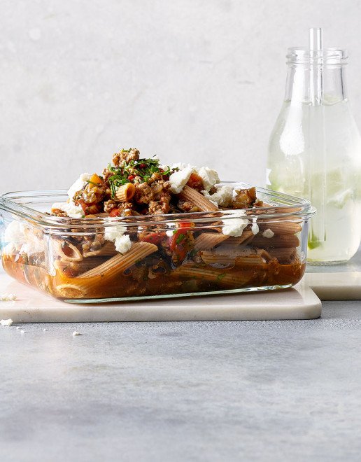 Vollkornpasta an Auberginen Hackfleisch