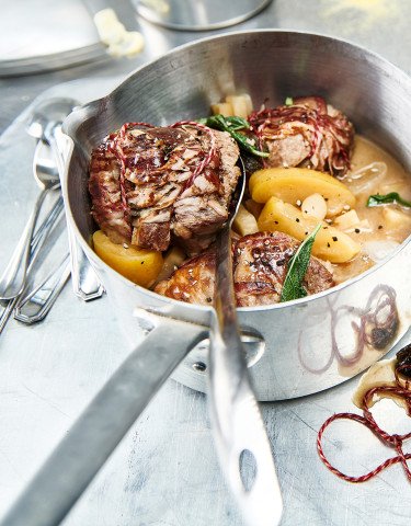 Kalbsarrostini mit Apfel und Cidre