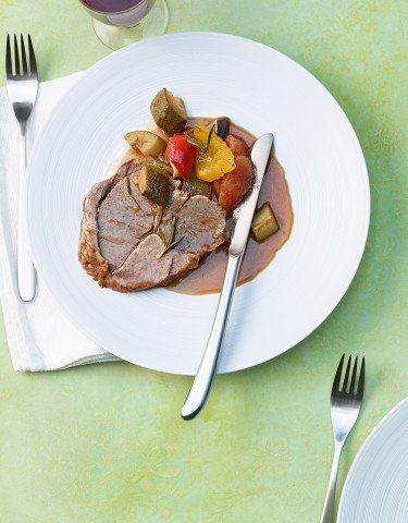 Rezept Lammgigot mit Ratatouille und Rotwein